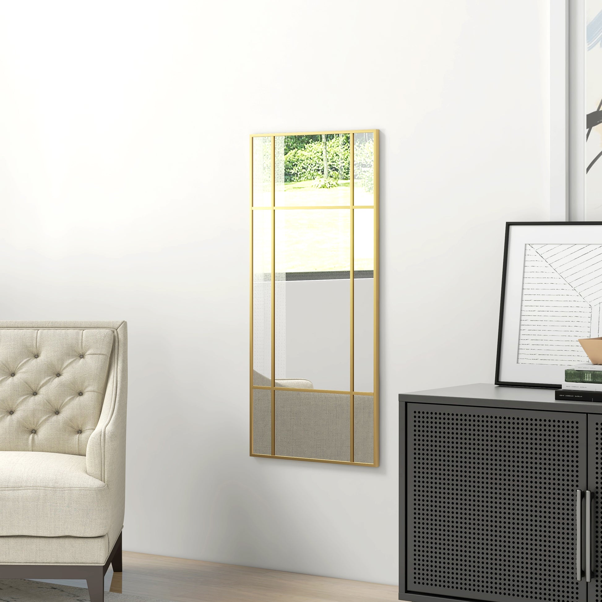 Wall Mirror 110 x 50 cm Decorative Mirror with Metal Frame, Rectangular Mirror for Bedroom, Bathroom Gold