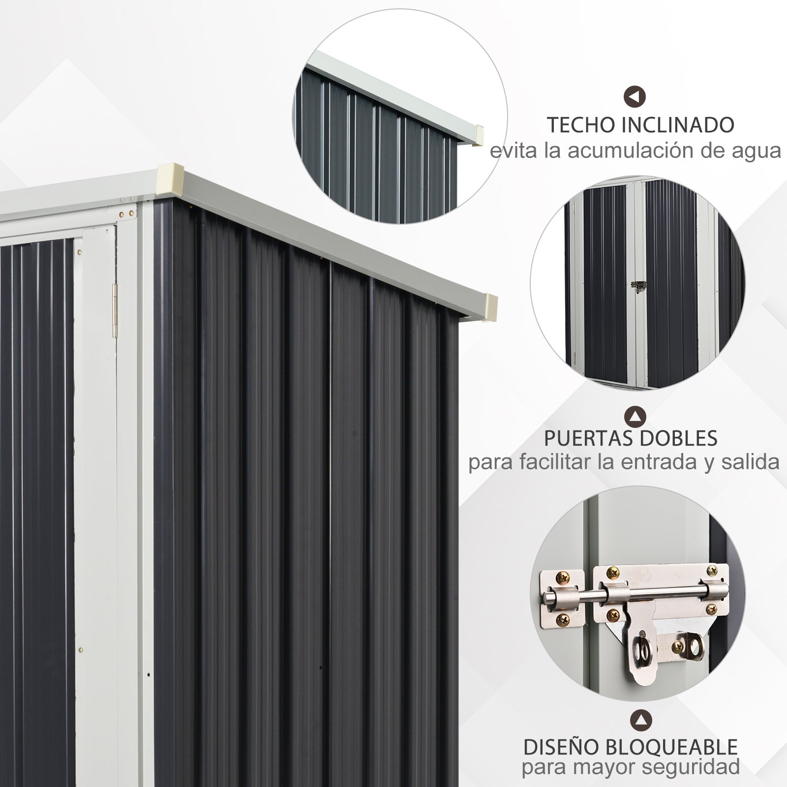 Outdoor Garden Shed 1.26 m² 147x86x134 cm Metal Outdoor Shed with 2 Doors and Lock for Tool Storage in Patio Terrace Black