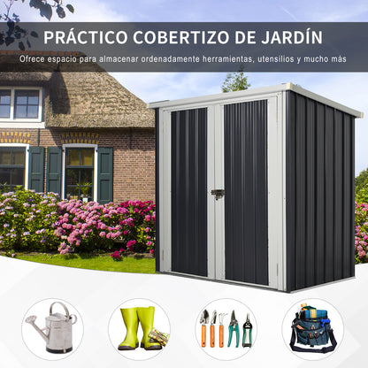 Outdoor Garden Shed 1.26 m² 147x86x134 cm Metal Outdoor Shed with 2 Doors and Lock for Tool Storage in Patio Terrace Black