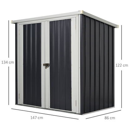 Outdoor Garden Shed 1.26 m² 147x86x134 cm Metal Outdoor Shed with 2 Doors and Lock for Tool Storage in Patio Terrace Black