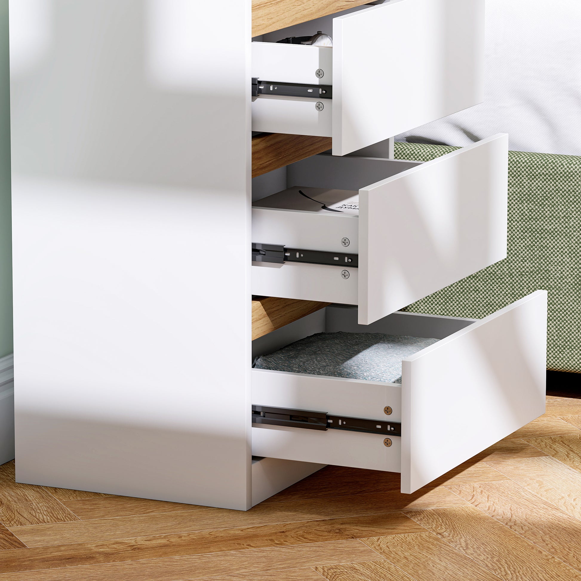 Set of 2 Bedside Tables Nightstands Narrow Modern Style with 3 Drawers 40x30x59.5 cm White