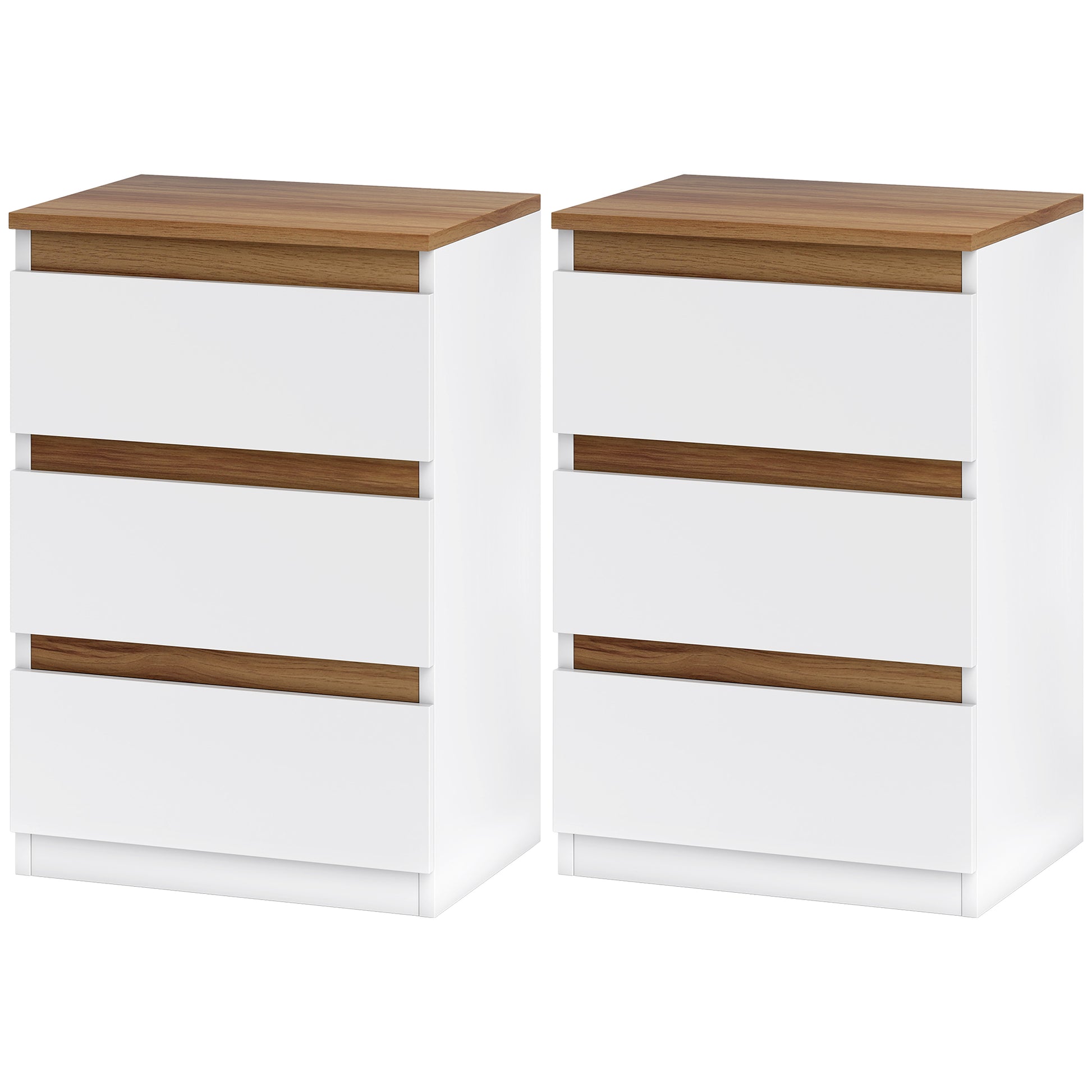 Set of 2 Bedside Tables Nightstands Narrow Modern Style with 3 Drawers 40x30x59.5 cm White
