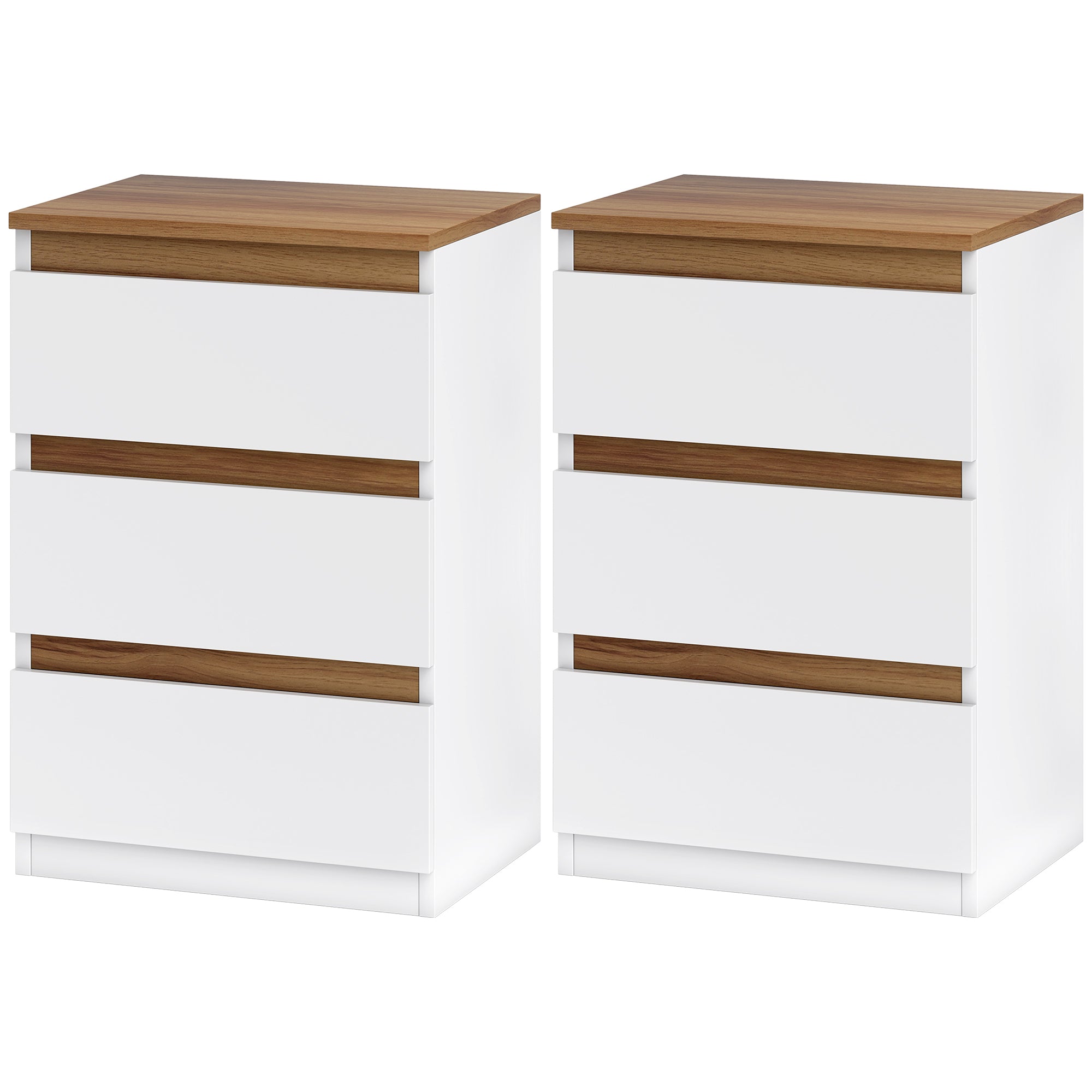 Set of 2 Bedside Tables Nightstands Narrow Modern Style with 3 Drawers 40x30x59.5 cm White