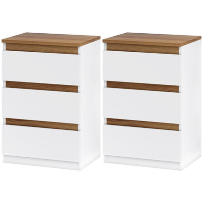 Set of 2 Bedside Tables Nightstands Narrow Modern Style with 3 Drawers 40x30x59.5 cm White