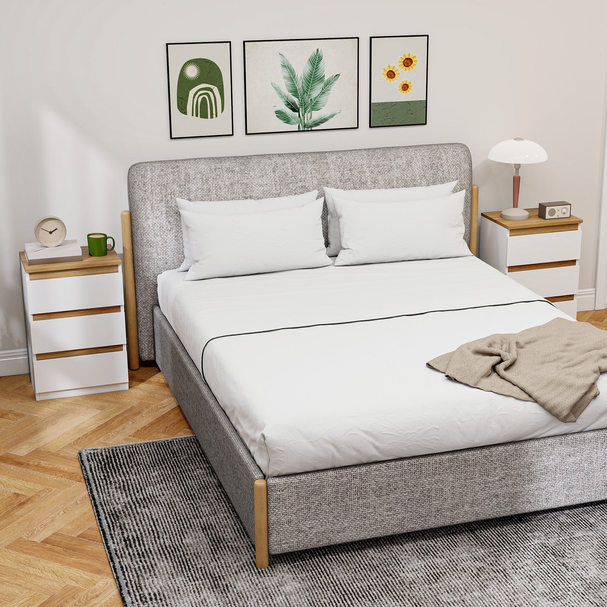 Set of 2 Bedside Tables Nightstands Narrow Modern Style with 3 Drawers 40x30x59.5 cm White