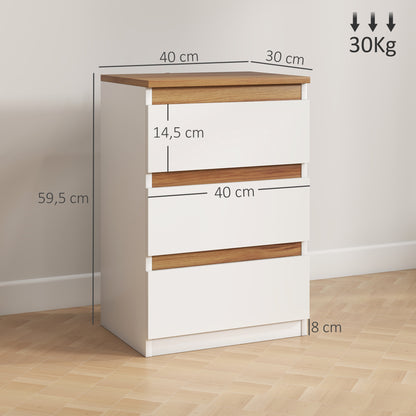 Set of 2 Bedside Tables Nightstands Narrow Modern Style with 3 Drawers 40x30x59.5 cm White