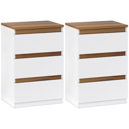 Set of 2 Bedside Tables Nightstands Narrow Modern Style with 3 Drawers 40x30x59.5 cm White