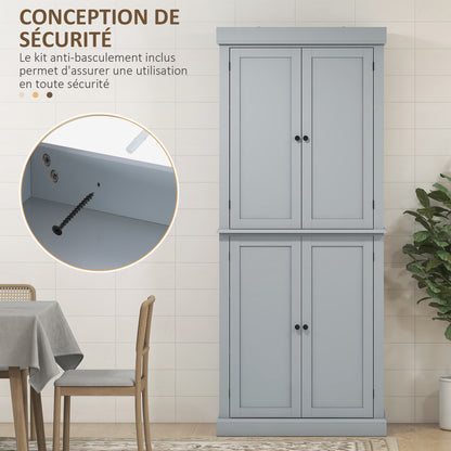 Kitchen Cabinet Buffet Cupboard Storage Cabinet Modern Style with Adjustable Shelves for Dining Room Living Room, 76 x 40.5 x 184 cm, Gray