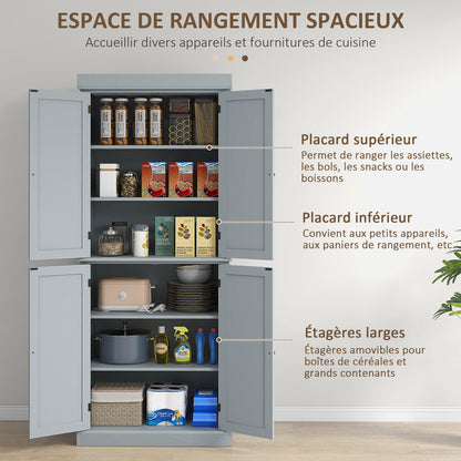 Kitchen Cabinet Buffet Cupboard Storage Cabinet Modern Style with Adjustable Shelves for Dining Room Living Room, 76 x 40.5 x 184 cm, Gray