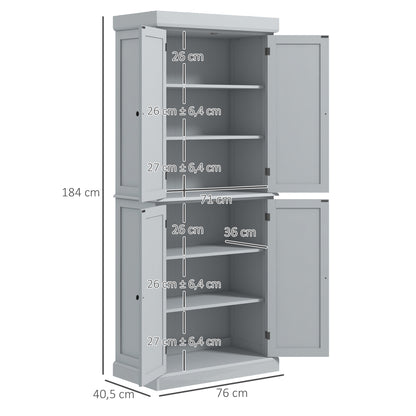 Kitchen Cabinet Buffet Cupboard Storage Cabinet Modern Style with Adjustable Shelves for Dining Room Living Room, 76 x 40.5 x 184 cm, Gray