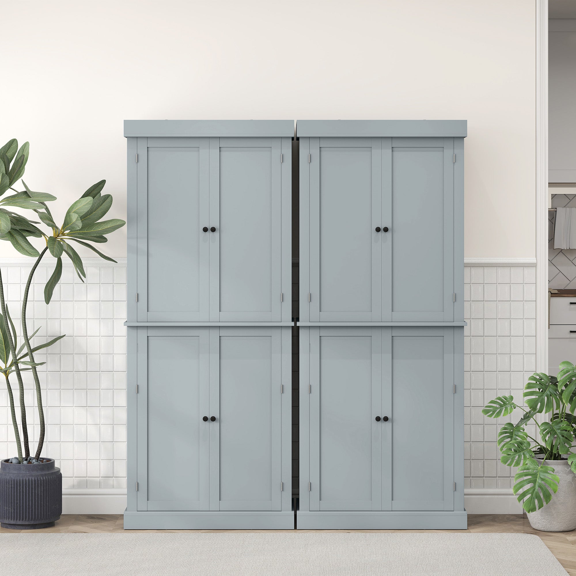 Kitchen Cabinet Buffet Cupboard Storage Cabinet Modern Style with Adjustable Shelves for Dining Room Living Room, 76 x 40.5 x 184 cm, Gray
