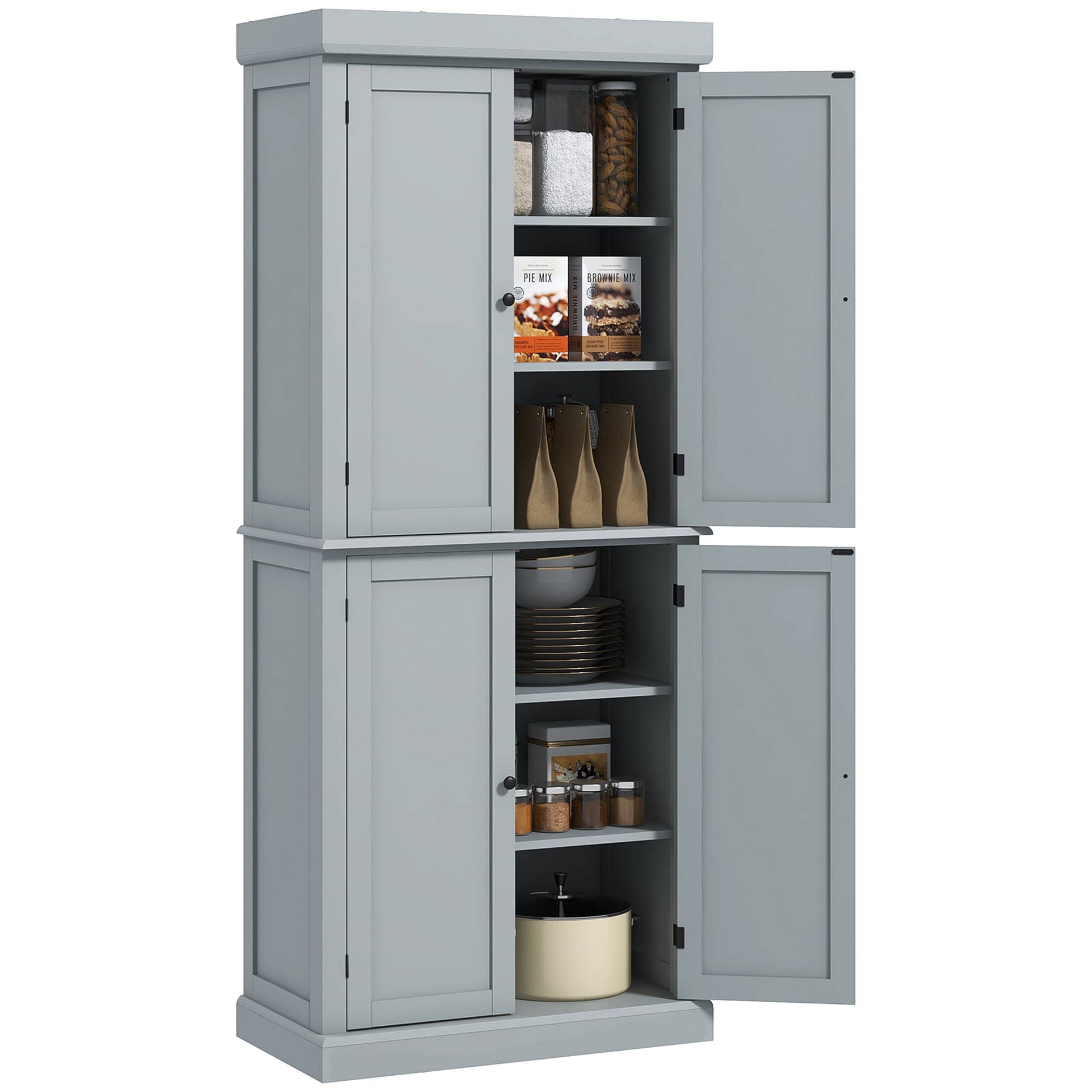 Kitchen Cabinet Buffet Cupboard Storage Cabinet Modern Style with Adjustable Shelves for Dining Room Living Room, 76 x 40.5 x 184 cm, Gray