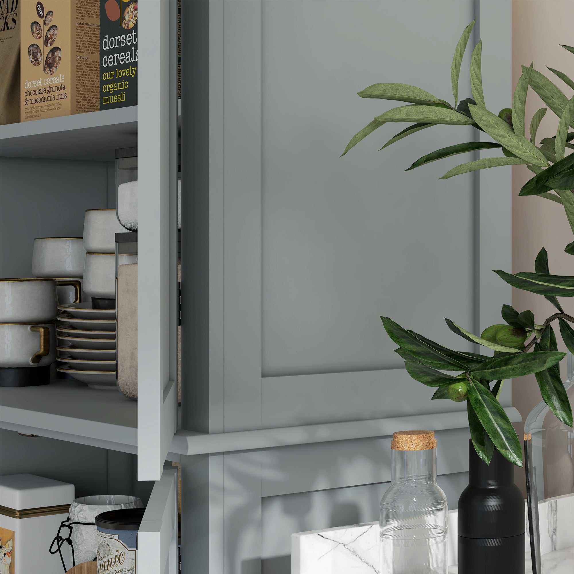 Kitchen Cabinet Buffet Cupboard Storage Cabinet Modern Style with Adjustable Shelves for Dining Room Living Room, 76 x 40.5 x 184 cm, Gray