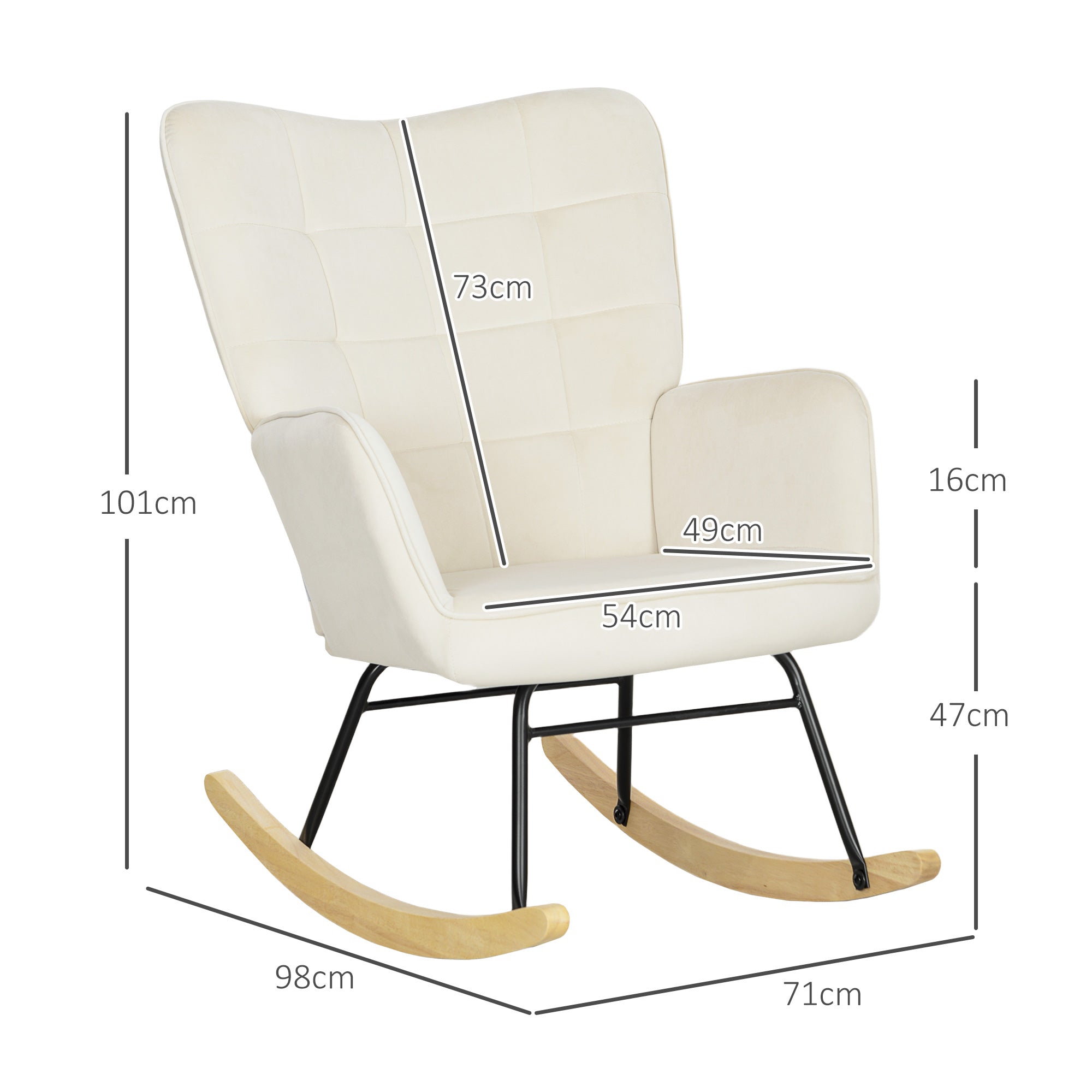 Rocking Chair, Rocking Armchair with Velvet Look, Armrest, Padded Chair with Wooden Rockers, Relaxing Armchair for Living Room, Bedroom, up to 120kg Load Capacity, Beige