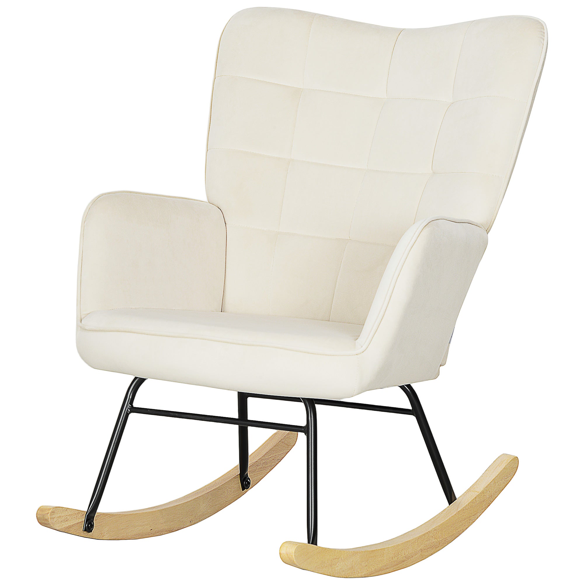 Rocking Chair, Rocking Armchair with Velvet Look, Armrest, Padded Chair with Wooden Rockers, Relaxing Armchair for Living Room, Bedroom, up to 120kg Load Capacity, Beige