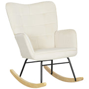 Schaukelstuhl, Schaukelsessel mit Samtoptik, Armlehne, Gepolsterter Sessel mit Holzkufen, Relaxsessel für Wohnzimmer, Schlafzimmer, bis 120kg belastbar, Beige