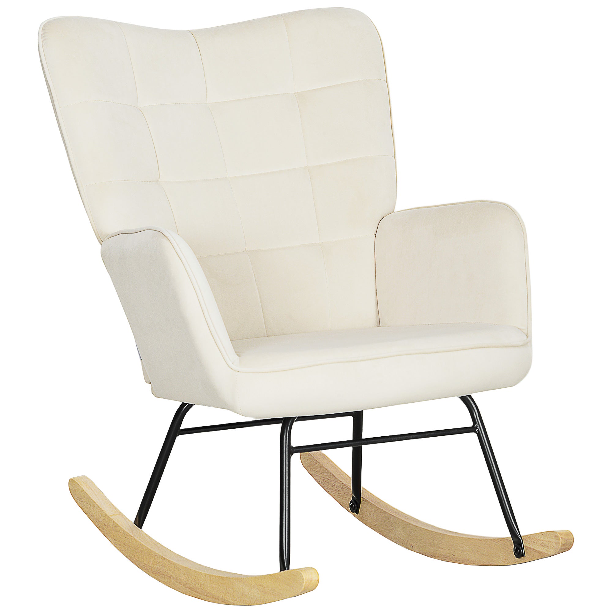 Rocking Chair, Rocking Armchair with Velvet Look, Armrest, Padded Chair with Wooden Rockers, Relaxing Armchair for Living Room, Bedroom, up to 120kg Load Capacity, Beige