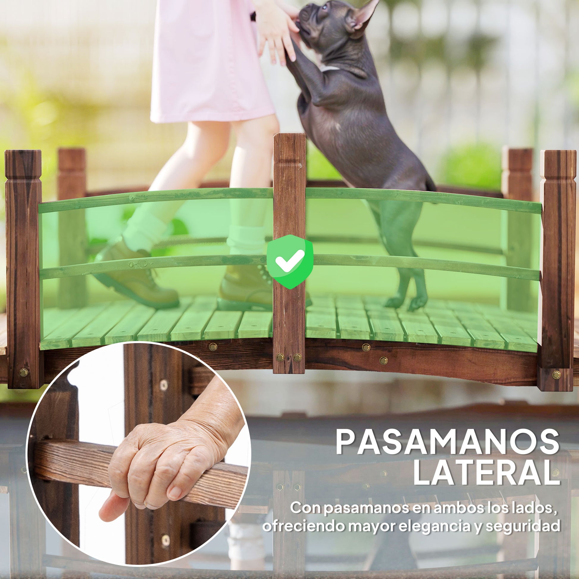 Garden Bridge Wooden Bridge with Railing Bridge for Pond Load 181 kg Decorative Bridge for Patio 152.5x67x48 cm Charred Wood