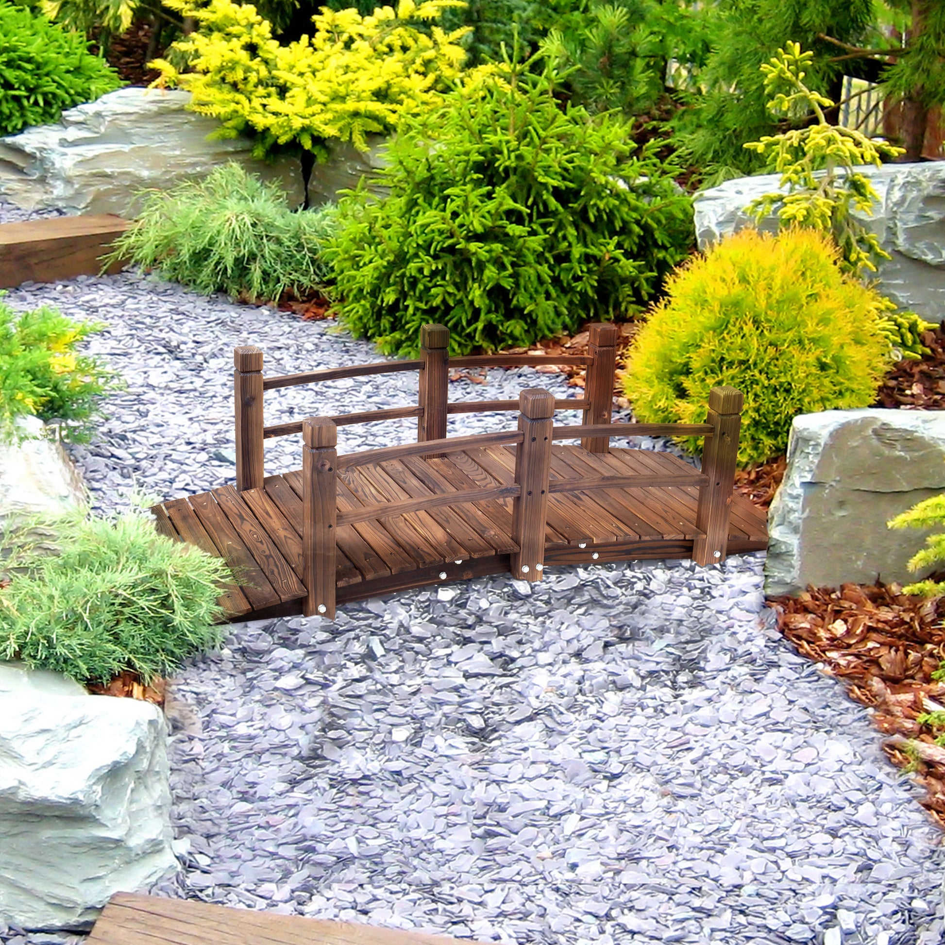 Garden Bridge Wooden Bridge with Railing Bridge for Pond Load 181 kg Decorative Bridge for Patio 152.5x67x48 cm Charred Wood