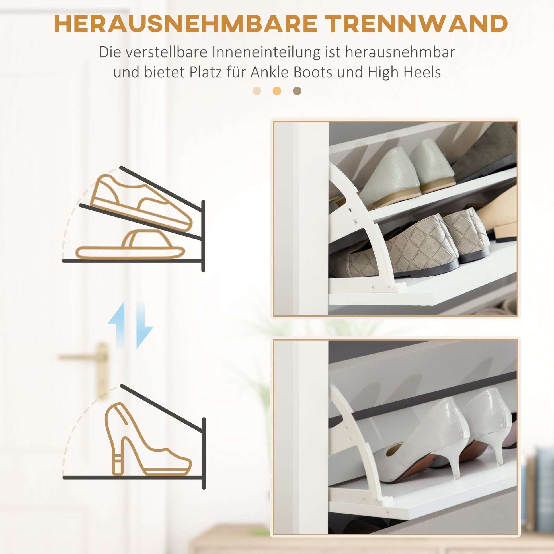 Shoe Cabinet with 3 Flaps, Shoe Rack, Narrow Shoe Cupboard with Adjustable Partition, Shoe Chest for 18 Pairs of Shoes 72 x 26 x 112 cm, White+Natural