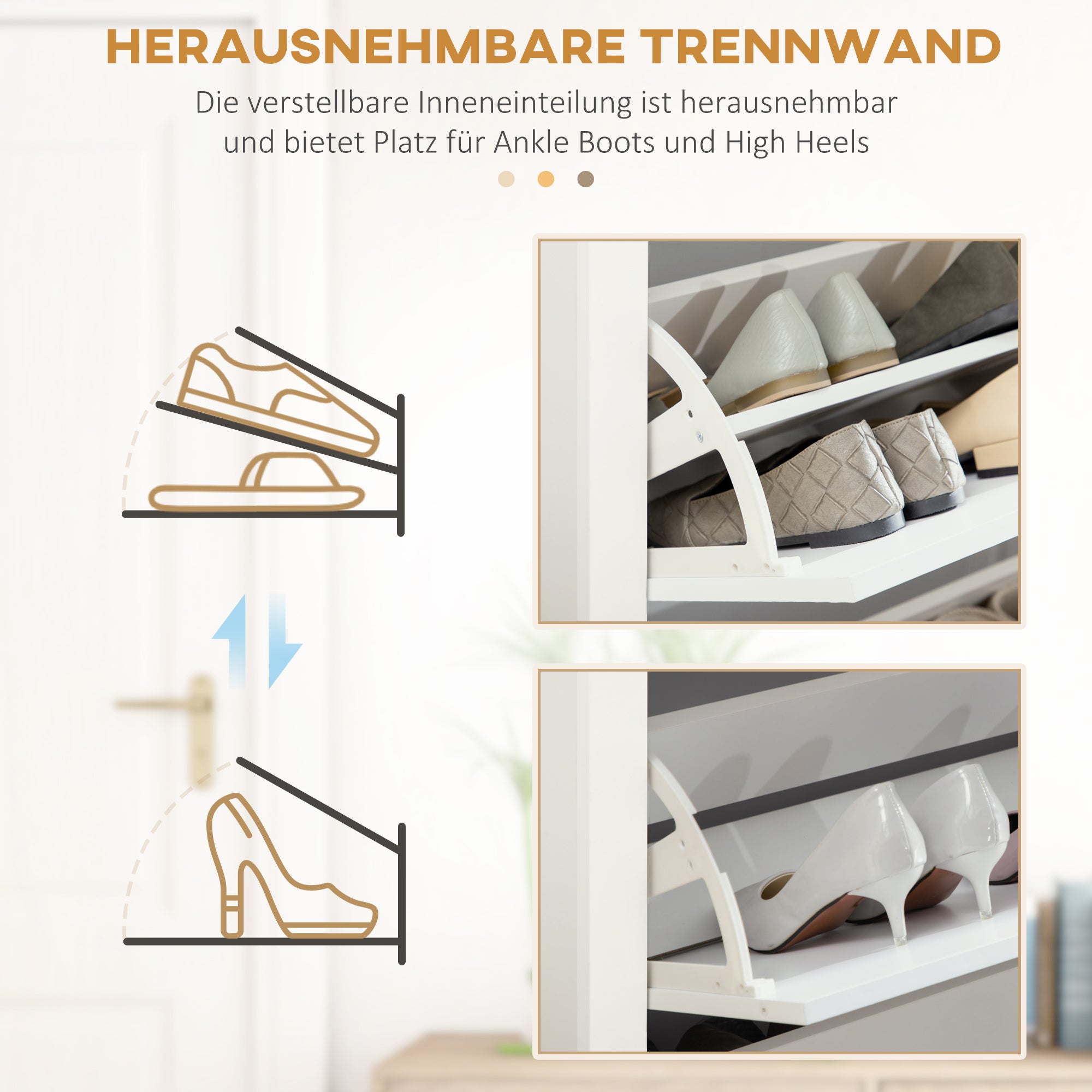 Shoe Cabinet with 3 Flaps, Shoe Rack, Narrow Shoe Cupboard with Adjustable Partition, Shoe Chest for 18 Pairs of Shoes 72 x 26 x 112 cm, White+Natural