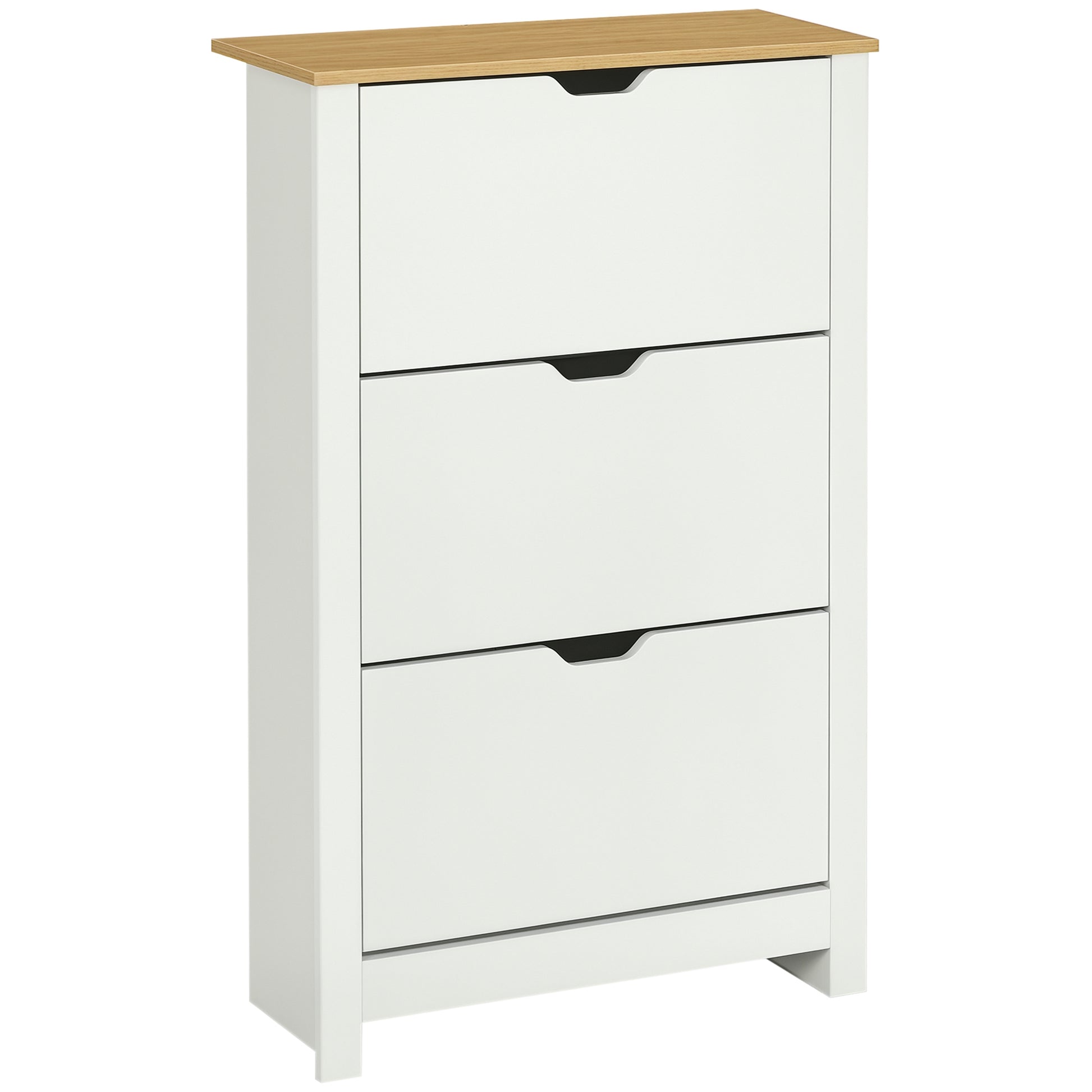 Shoe Cabinet with 3 Flaps, Shoe Rack, Narrow Shoe Cupboard with Adjustable Partition, Shoe Chest for 18 Pairs of Shoes 72 x 26 x 112 cm, White+Natural