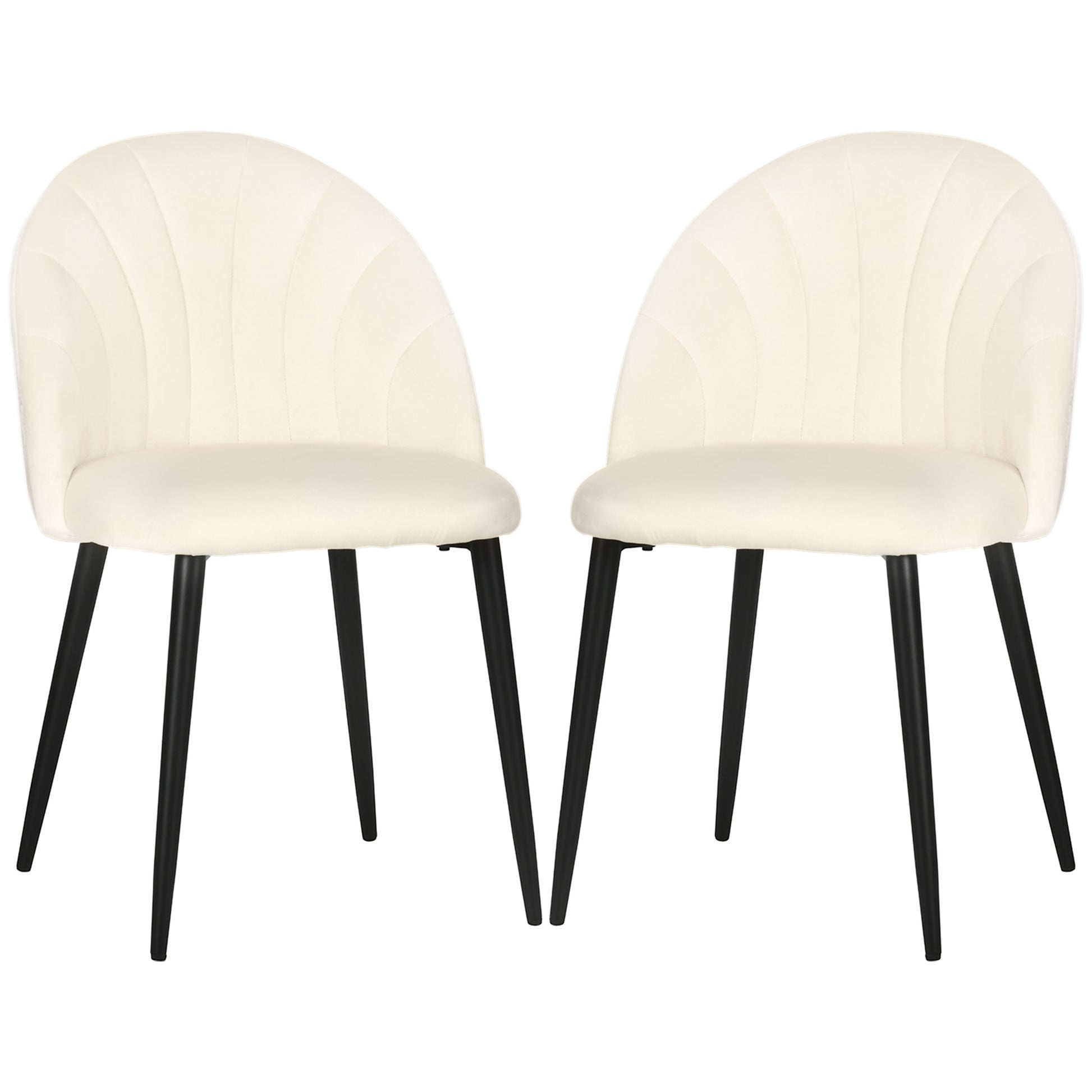 Dining Chairs Set of 2 Kitchen Chair with Shell-Shaped Backrest, Velvet-Like Material, Armchair with Footrest, Chairs, Living Room Chair with Steel Legs for Dining Table, Cream White