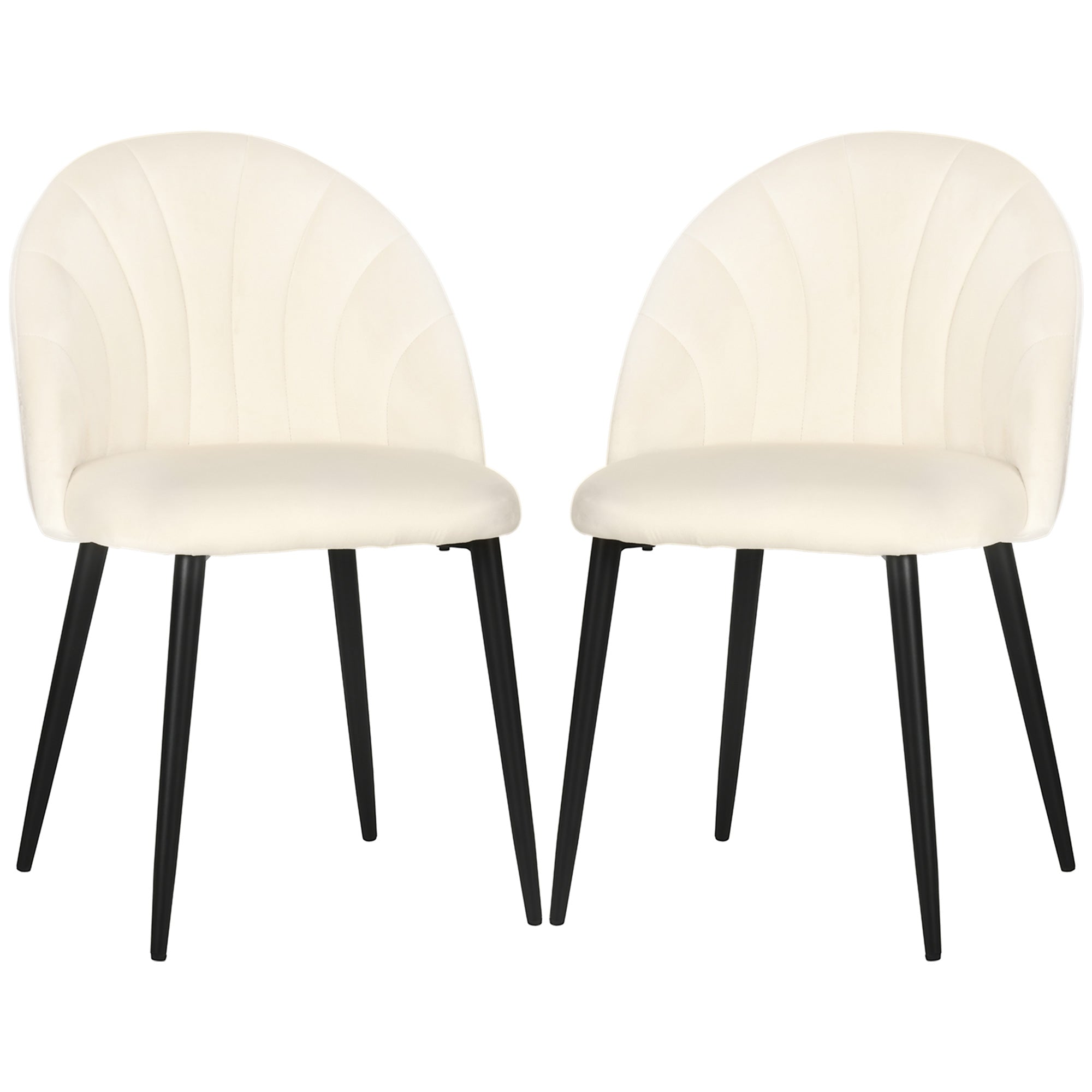 Dining Chairs Set of 2 Kitchen Chair with Shell-Shaped Backrest, Velvet-Like Material, Armchair with Footrest, Chairs, Living Room Chair with Steel Legs for Dining Table, Cream White