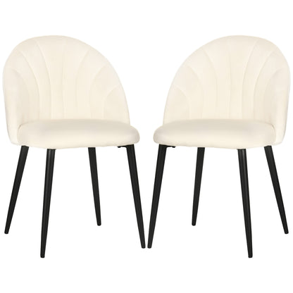Dining Chairs Set of 2 Kitchen Chair with Shell-Shaped Backrest, Velvet-Like Material, Armchair with Footrest, Chairs, Living Room Chair with Steel Legs for Dining Table, Cream White