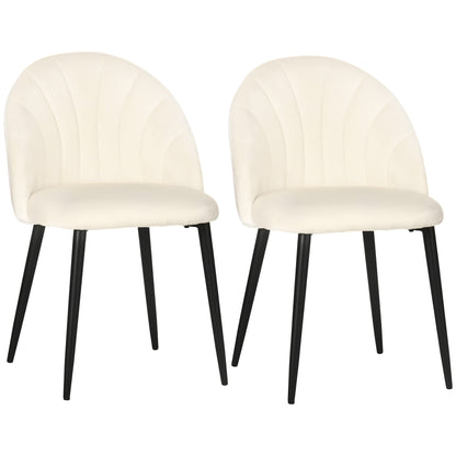 Dining Chairs Set of 2 Kitchen Chair with Shell-Shaped Backrest, Velvet-Like Material, Armchair with Footrest, Chairs, Living Room Chair with Steel Legs for Dining Table, Cream White