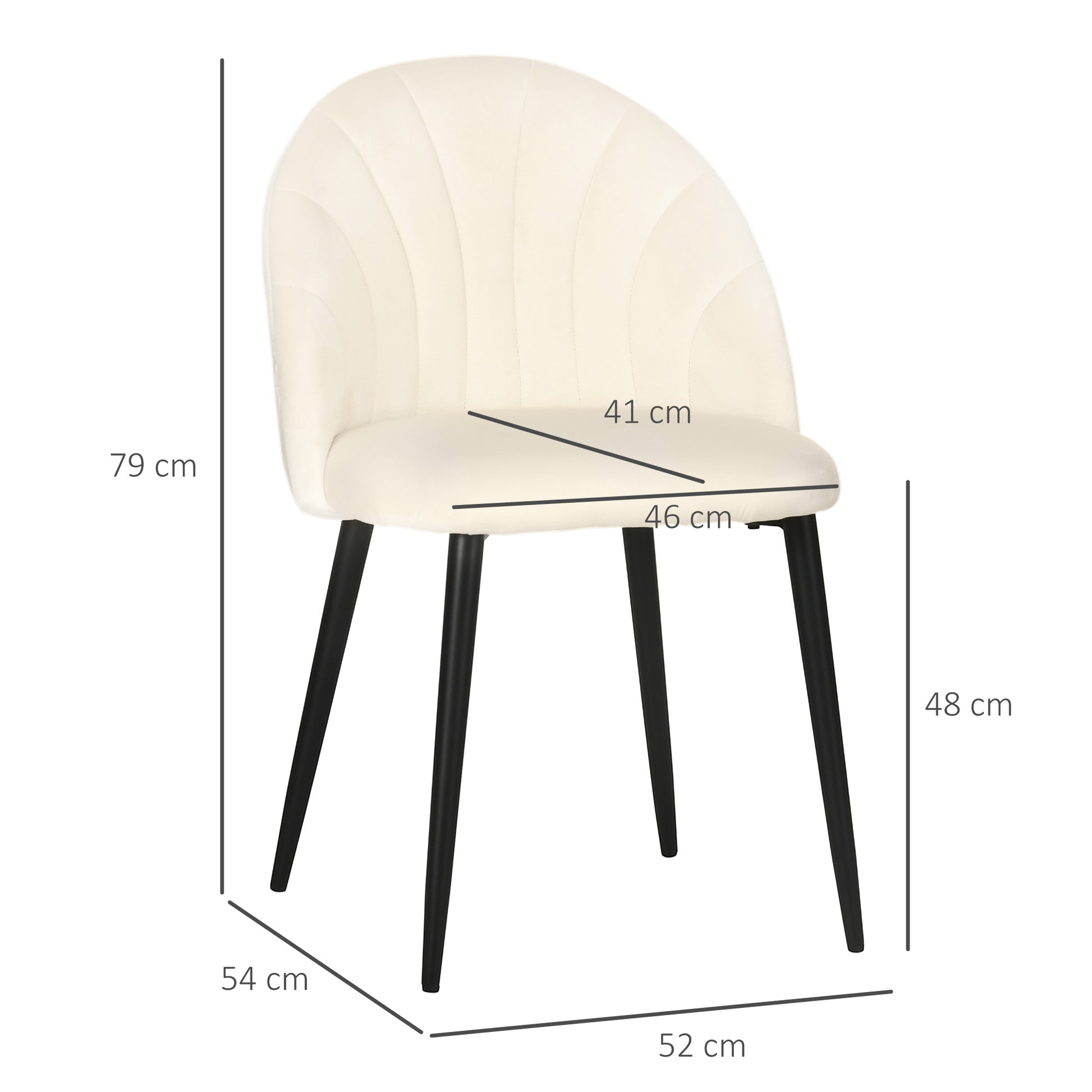 Dining Chairs Set of 2 Kitchen Chair with Shell-Shaped Backrest, Velvet-Like Material, Armchair with Footrest, Chairs, Living Room Chair with Steel Legs for Dining Table, Cream White