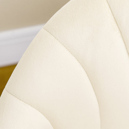 Dining Chairs Set of 2 Kitchen Chair with Shell-Shaped Backrest, Velvet-Like Material, Armchair with Footrest, Chairs, Living Room Chair with Steel Legs for Dining Table, Cream White