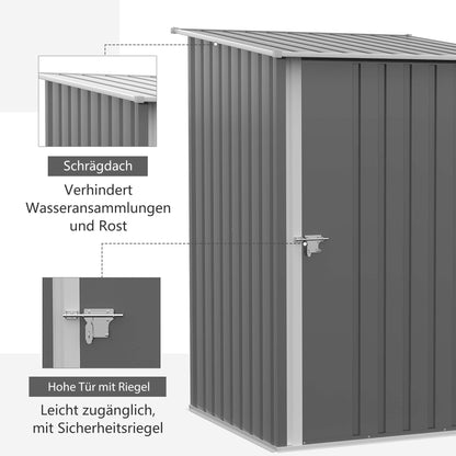 Metal Tool Shed 1.6m³ 100x103x160cm Garden Shed with Pent Roof Lockable Door Weatherproof Outdoor Storage Cabinet for Garden Yard, Gray