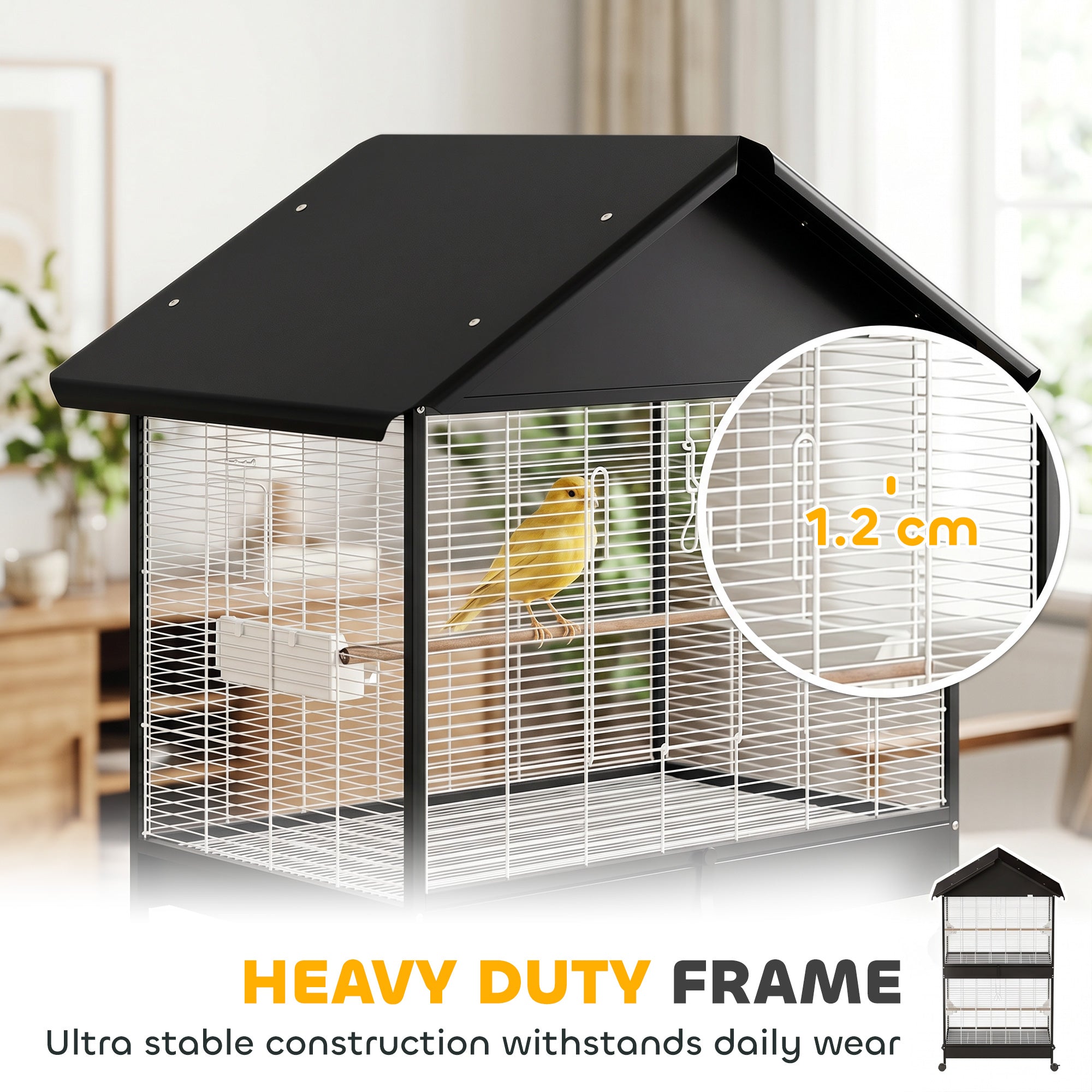 Large Bird Aviary with Removable Divider, 2 Doors, 4 Wooden Perches, Wheels, 2 Trays & 6 Feeders – XXL Cage for Budgies, Cockatiels, Canaries (94 x 70 x 158 cm / 37 x 27.6 x 62.2 in)