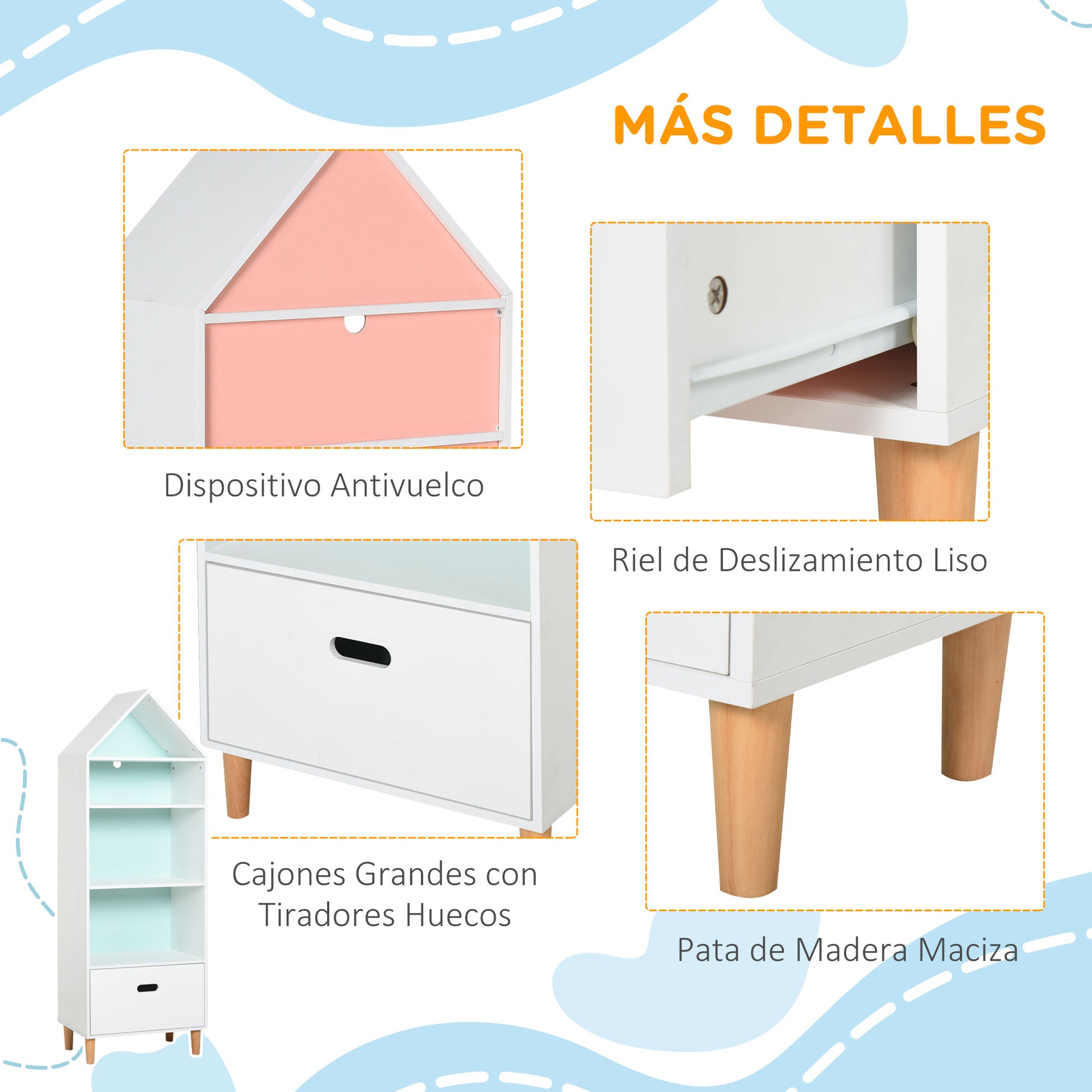Children's Bookshelf Wooden Bookcase for Kids for Books Toys DVDs with 4 Shelves 1 Drawer 2-Color Board Compact Design 50x30x142 cm White