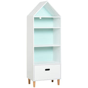 Children's Bookshelf Wooden Bookcase for Kids for Books Toys DVDs with 4 Shelves 1 Drawer 2-Color Board Compact Design 50x30x142 cm White