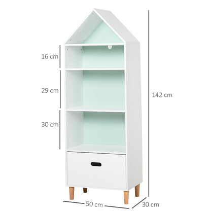 Children's Bookshelf Wooden Bookcase for Kids for Books Toys DVDs with 4 Shelves 1 Drawer 2-Color Board Compact Design 50x30x142 cm White