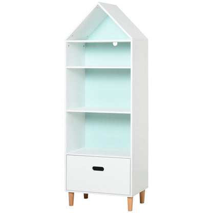 Children's Bookshelf Wooden Bookcase for Kids for Books Toys DVDs with 4 Shelves 1 Drawer 2-Color Board Compact Design 50x30x142 cm White