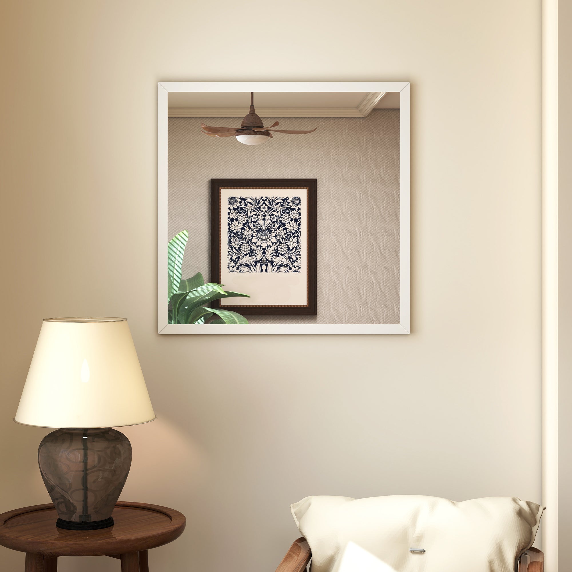 Square Wall Mirror 19.7 x 19.7 in (50 x 50 cm) — White MDF Frame, Ideal for Bathroom, Living Room & Bedroom
