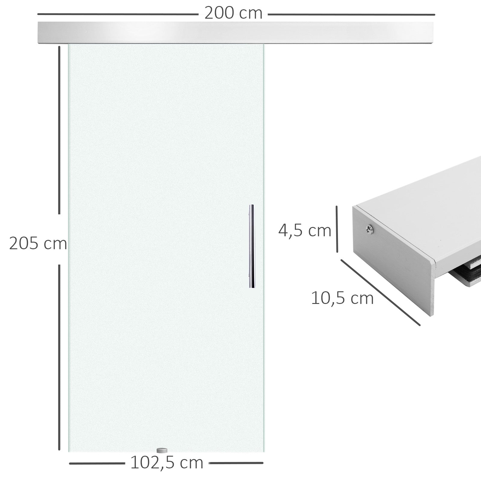 Glass Sliding Door with Handle Bar, One-Sided Satinized, 102.5 x 205 cm