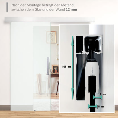 Glass Sliding Door with Handle Bar, One-Sided Satinized, 102.5 x 205 cm