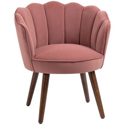 Chair Living Room Lounge Chair in Shell Shape Recliner with Wooden Legs, Upholstered Chair Reading Chair with Velvet Look, Upholstered Chair for Bedroom Pink