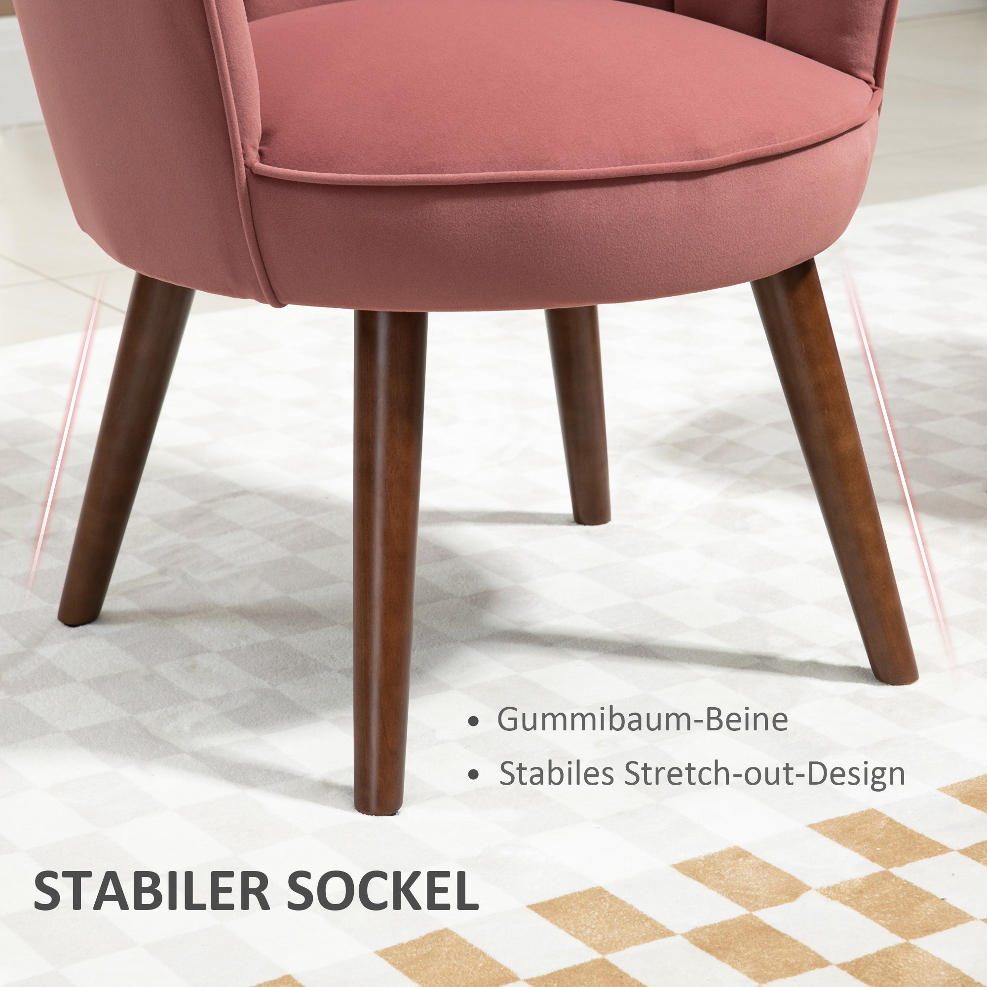 Chair Living Room Lounge Chair in Shell Shape Recliner with Wooden Legs, Upholstered Chair Reading Chair with Velvet Look, Upholstered Chair for Bedroom Pink