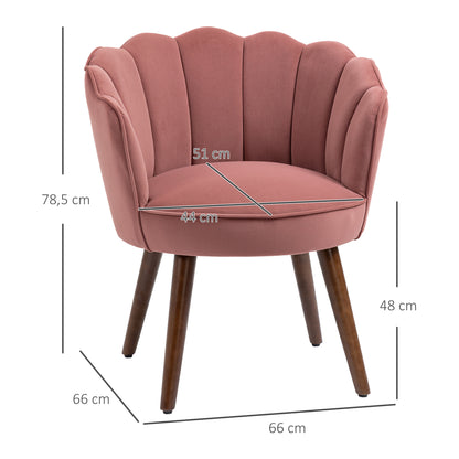 Chair Living Room Lounge Chair in Shell Shape Recliner with Wooden Legs, Upholstered Chair Reading Chair with Velvet Look, Upholstered Chair for Bedroom Pink