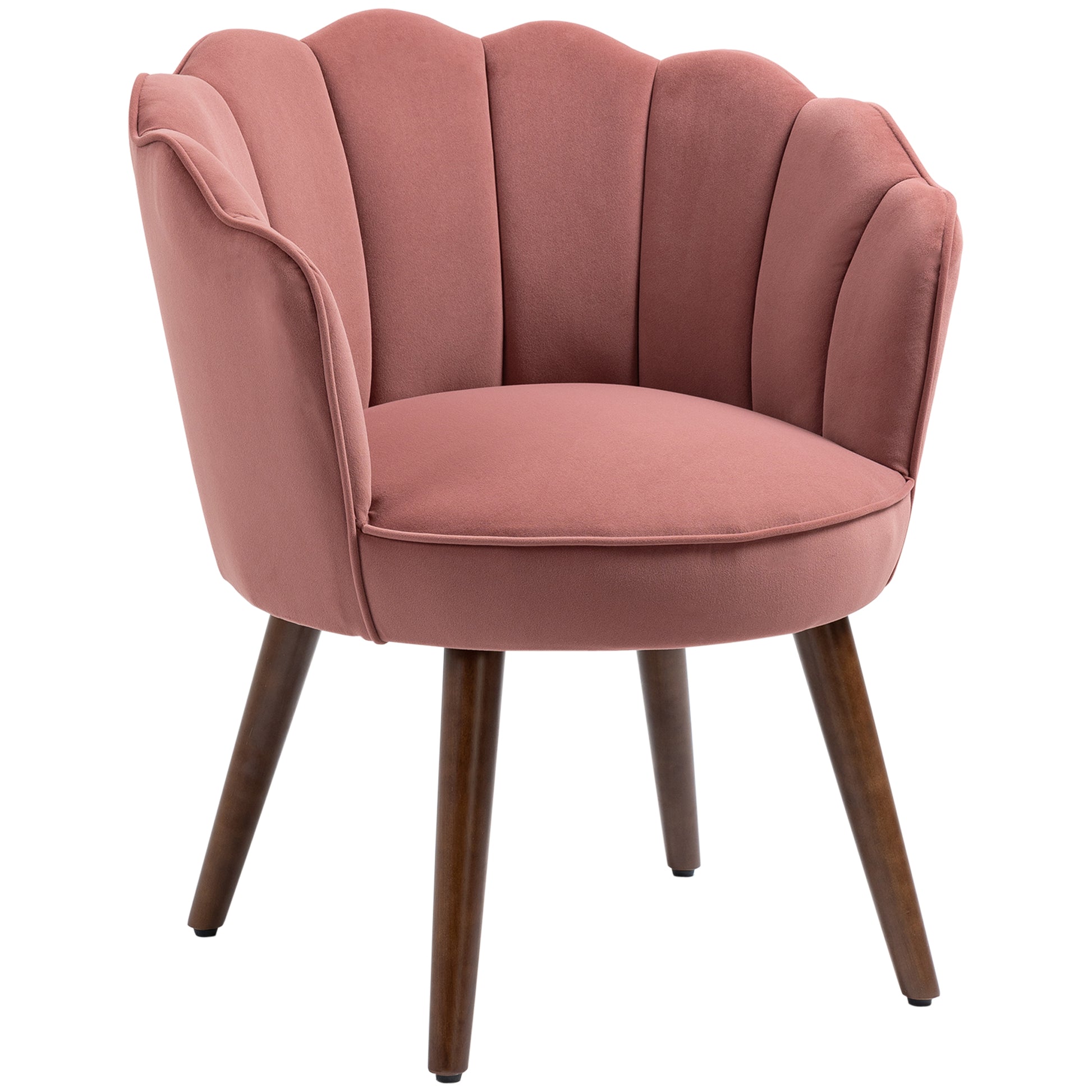 Chair Living Room Lounge Chair in Shell Shape Recliner with Wooden Legs, Upholstered Chair Reading Chair with Velvet Look, Upholstered Chair for Bedroom Pink