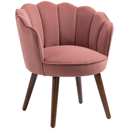 Chair Living Room Lounge Chair in Shell Shape Recliner with Wooden Legs, Upholstered Chair Reading Chair with Velvet Look, Upholstered Chair for Bedroom Pink