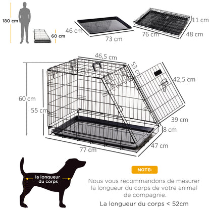Large Size Dog Transport Cage dim. 77L x 47W x 55H cm metal black