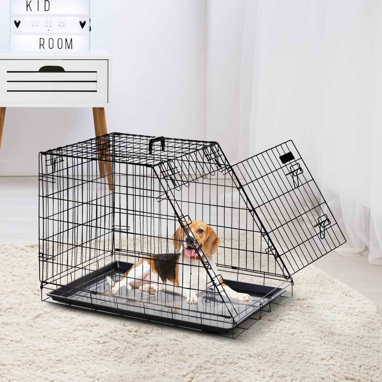 Large Size Dog Transport Cage dim. 77L x 47W x 55H cm metal black