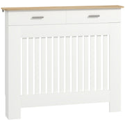 Radiator Cover with Anti-Tip Slats and Drawer, Wood Radiator Cover, 112x19x97 cm, White