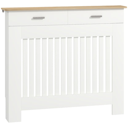 Radiator Cover with Anti-Tip Slats and Drawer, Wood Radiator Cover, 112x19x97 cm, White